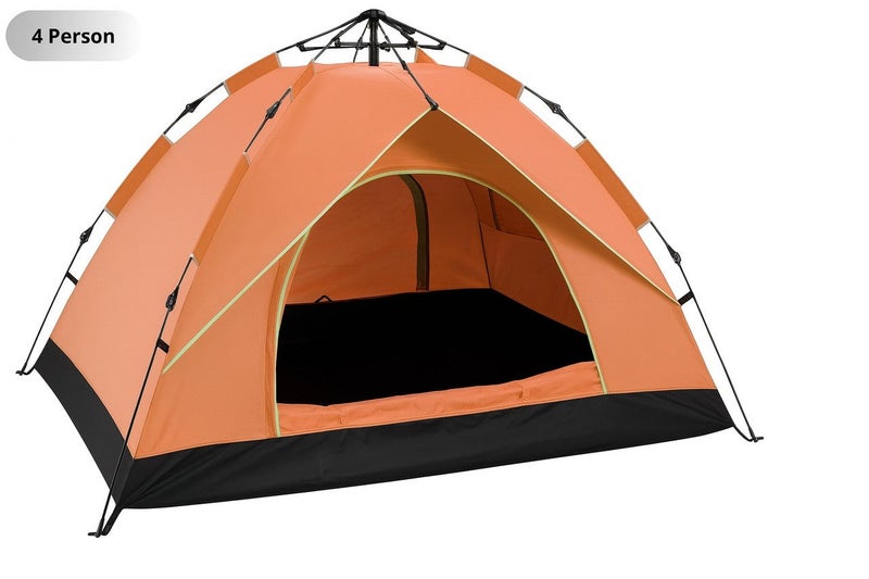 DEXO خيمة تخييم تلقائية فورية 200x200x135 سم - خيمة سهلة التركيب لـ 4 أشخاص مع حماية من الأشعة فوق البنفسجية، مقاومة للماء، خيمة سفر خفيفة الوزن للتخييم، المشي في الطبيعة والمهرجانات، برتقالية - Image 2